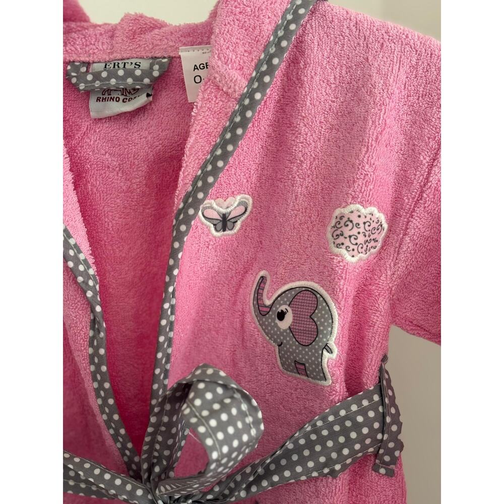Baby Pink Bathrobe 100% Cotton Hooded Elephant Soft Robe 0-3 Months - Picture 7 of 8